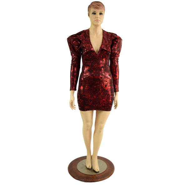 Primeval Red Bodycon Mini Dress with Victoria Sleeves - 3