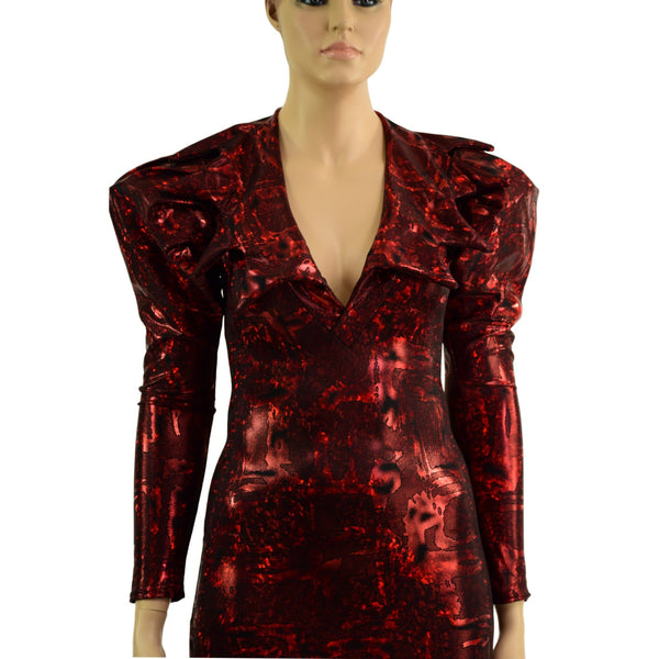Primeval Red Bodycon Mini Dress with Victoria Sleeves - 4
