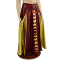 Primeval Red Double Split Skirt with Moon Phases and Gold Kaleidoscope Lining - 4