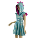 Seafoam and Pink Dragon Hooded Skater Dress with Flip Sleeves - 3