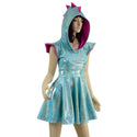Seafoam and Pink Dragon Hooded Skater Dress with Flip Sleeves - 7