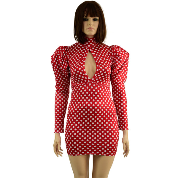 Polka Dot Bodycon Mini Dress with Victoria Sleeves - 4