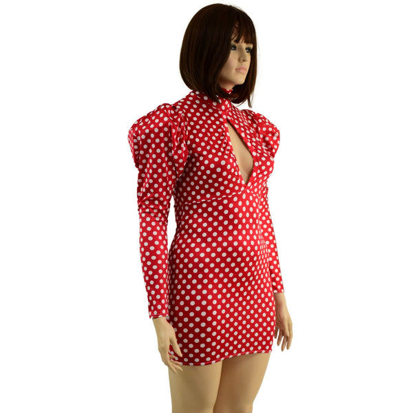 Polka Dot Bodycon Mini Dress with Victoria Sleeves - 2