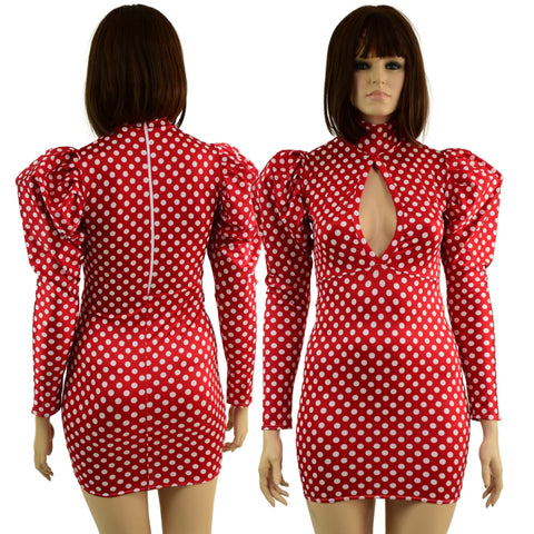 Polka Dot Bodycon Mini Dress with Victoria Sleeves - Coquetry Clothing