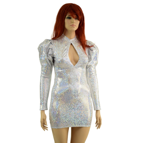 White Kaleidoscope Bodycon Mini Dress with Victoria Sleeves - 6