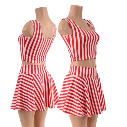 Red and White Circus Stripes 15" Circle Cut Skirt OR Top READY to SHIP - Coquetry Clothing