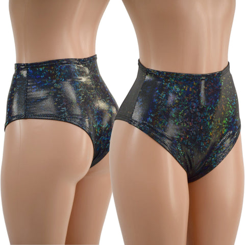 Black Kaleidoscope High Waist Siren Shorts with Brazilian Cut Leg - Coquetry Clothing
