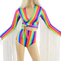 Rainbow Wrap and Tie Crop Top with 30" Fringe & Siren Shorts - 2