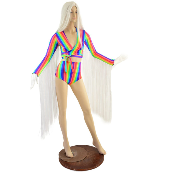 Rainbow Wrap and Tie Crop Top with 30" Fringe & Siren Shorts - 6
