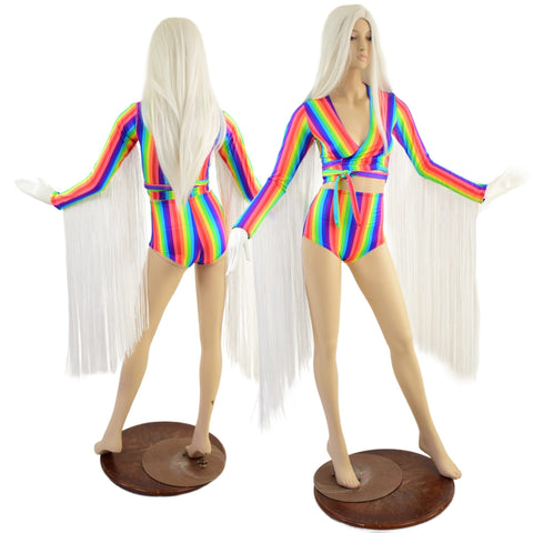 Rainbow Wrap and Tie Crop Top with 30" Fringe & Siren Shorts - Coquetry Clothing