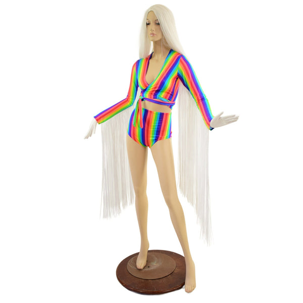 Rainbow Wrap and Tie Crop Top with 30" Fringe & Siren Shorts - 4