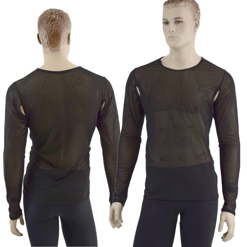 Mens Long Sleeve Black Mesh Shirt with Underarm Cutouts - Coquetry Clothing