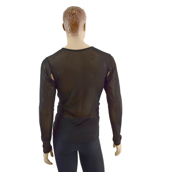 Mens Long Sleeve Black Mesh Shirt with Underarm Cutouts - 3