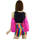 Neon Pink Fringed Wrestling Arm Bands with Slide Ties - 4