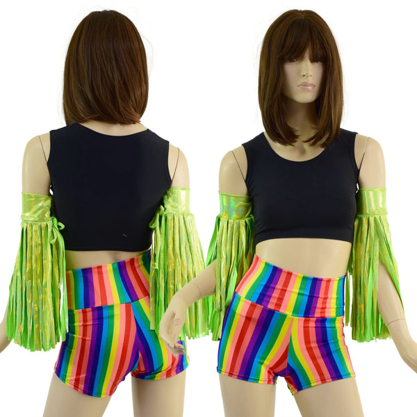 Neon Lime Fringed Wrestling Arm Bands with Slide Ties - 1