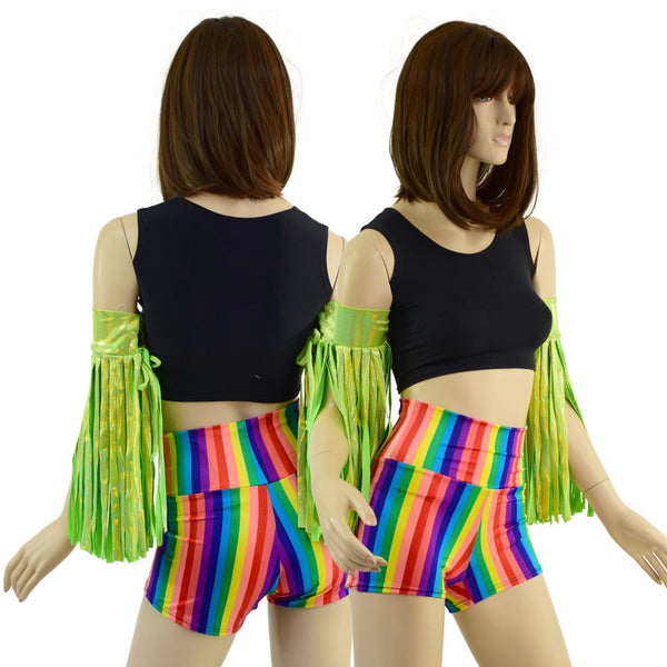 Neon Lime Fringed Wrestling Arm Bands with Slide Ties - 3