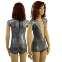 Ready to Ship Girls Silver Holographic Romper with Plunging Mesh Inset Neckline 8 - 1