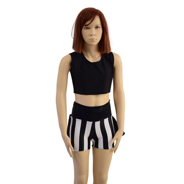 Girls Ruffle Rump Shorts in Black and White Stripe - 6