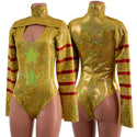 Gold, Red and Green Klown Romper with Brazilian Cut Leg - 1