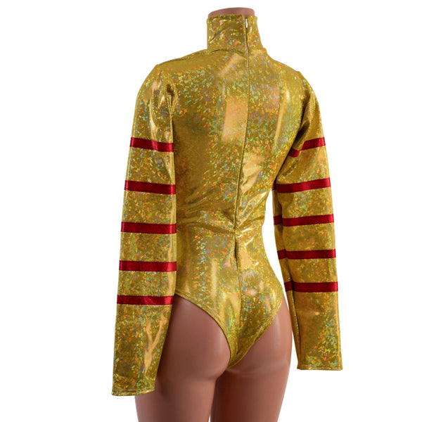 Gold, Red and Green Klown Romper with Brazilian Cut Leg - 4