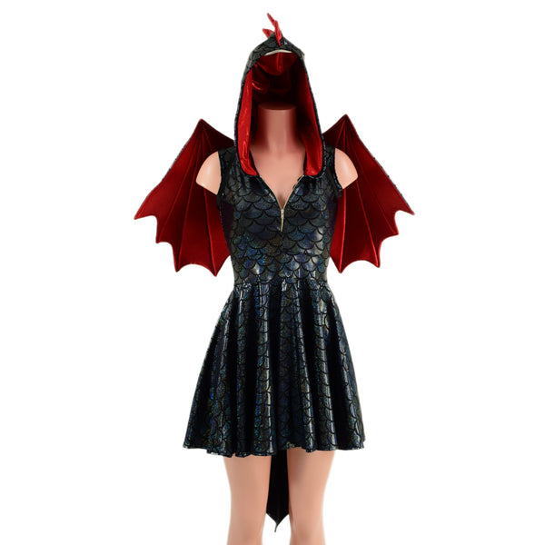 Black Dragon Hoodie Skater Dress and Wings Set - 3