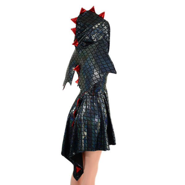 Black Dragon Hoodie Skater Dress and Wings Set - 4