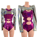 Silver Holographic Sharp Shoulder Bolero with Long Sleeves (Romper sold separately) - 1
