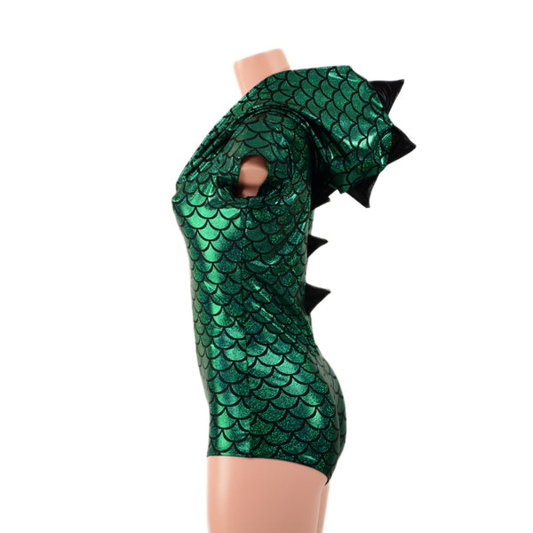 Green & Black Zipper Front Dragon Romper - 3