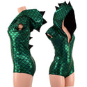 Green & Black Zipper Front Dragon Romper - 1
