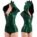 Green & Black Zipper Front Dragon Romper - 2
