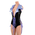 Backless Plunging Romper with Triple Laceup and Showtime Collar - 4