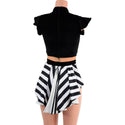 Black Velvet and Stripes Romper with Keyhole Neckline and Mini Tux Back Tails - 4