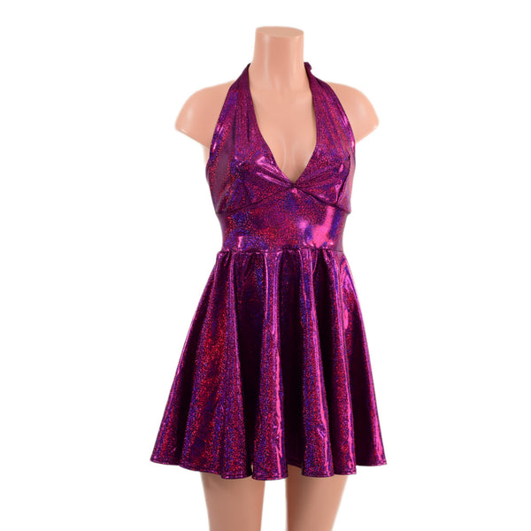 Fuchsia Sparkly Jewel Halter Skater Dress - 6