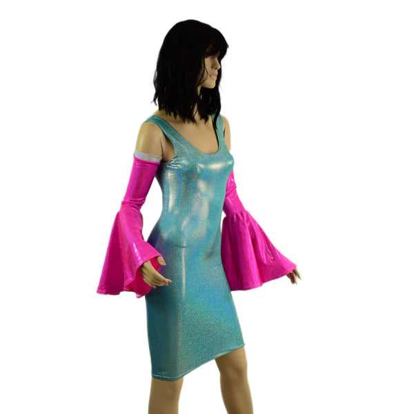 Neon Pink Trumpet Sleeve Arm Warmers with Flashbulb Bicep Trim - 5