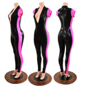 Black Mystique Side Panel Catsuit with Plunging V Neckline - 1