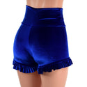 Sapphire Velvet High Waist Shorts with Ruffled Legs - 4