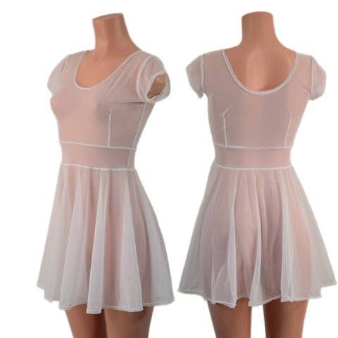 Sheer White Mesh Cap Sleeve Skater Dress