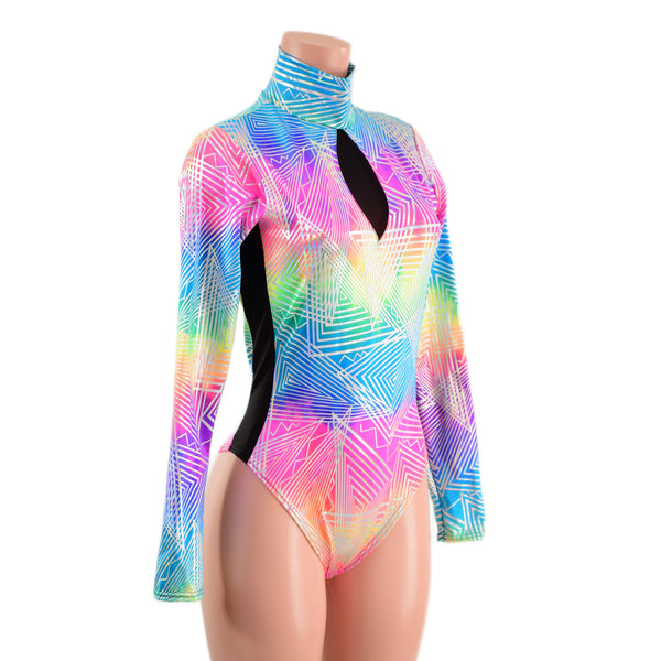 Spectrum Romper with Brazilian Cut Leg, Mesh Side Panels and Inset Keyhole - 6