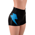 Black Metallic High Waist Shorts With Peacock Hip Bolts - 3