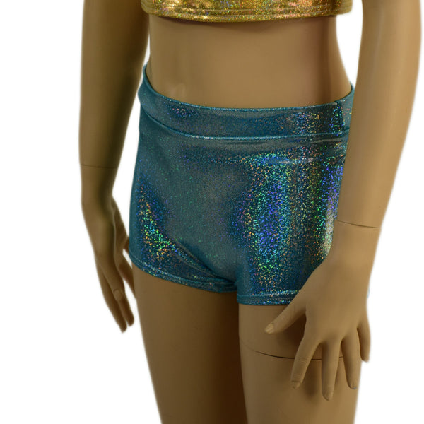 Childrens High Waist Brief Cut Shorts in Seafoam - 3