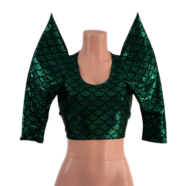 Green Scale Sharp Shoulder Crop Top - 4