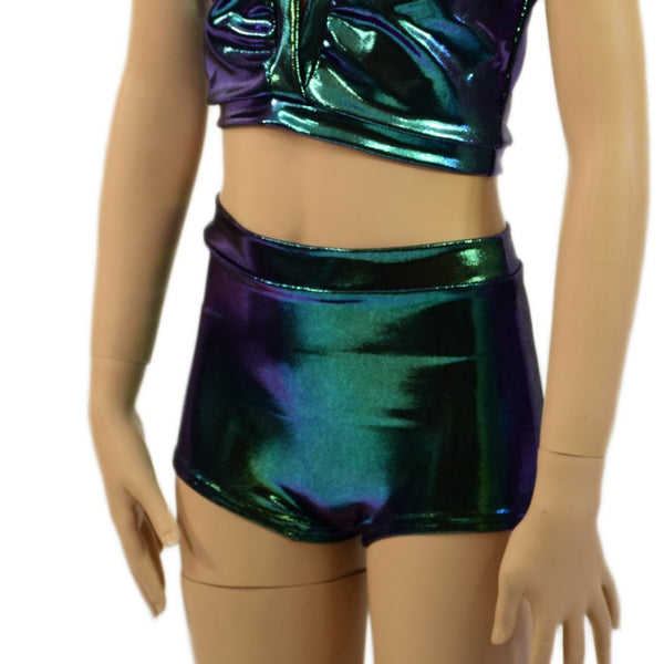 Childrens High Waist Brief Cut Shorts in Scarab - 4