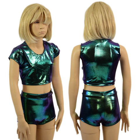 Childrens High Waist Brief Cut Shorts and Cap Sleeve Crop Top Set