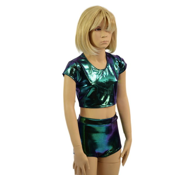 Childrens High Waist Brief Cut Shorts and Cap Sleeve Crop Top Set - 4