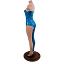 Asymmetrical Blue and White Catsuit with Mesh Neckline-2