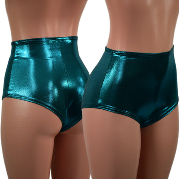 Teal Metallic High Waist Siren Shorts