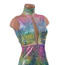 Rainbow Shattered Glass Pencil Gown with Inset Mesh Keyhole-2