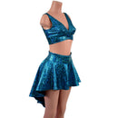 2PC Starlette Bralette and Hi Lo Skirt Set in Turquoise on Black Shattered Glass-6