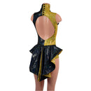 Backless Gold and Black Color Blocked Romper with Mini Tux Tails-5