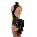 Backless Gold and Black Color Blocked Romper with Mini Tux Tails-4